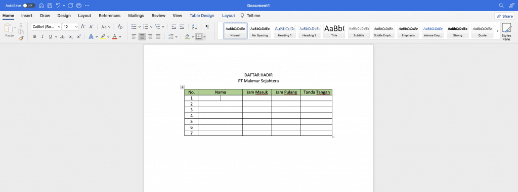 cara membuat daftar hadir microsoft word dan excel