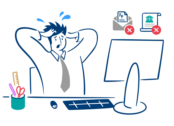 Ilustrasi seorang pegawai HR yang harus berhadapan dengan sistem payroll manual akibat tidak menggunakan aplikasi & software payroll terbaik di Indonesia, Mekari Talenta