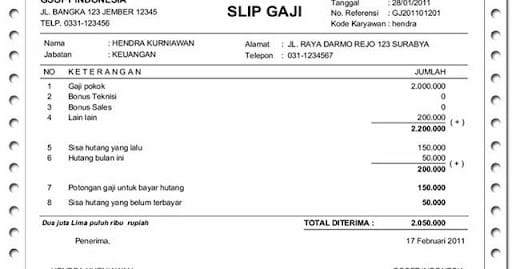 contoh slip gaji karyawan