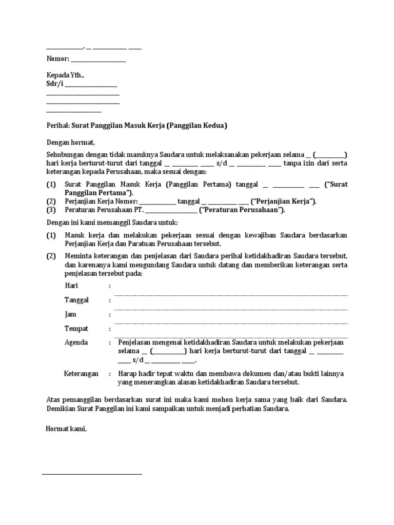 surat panggilan mangkir kerja